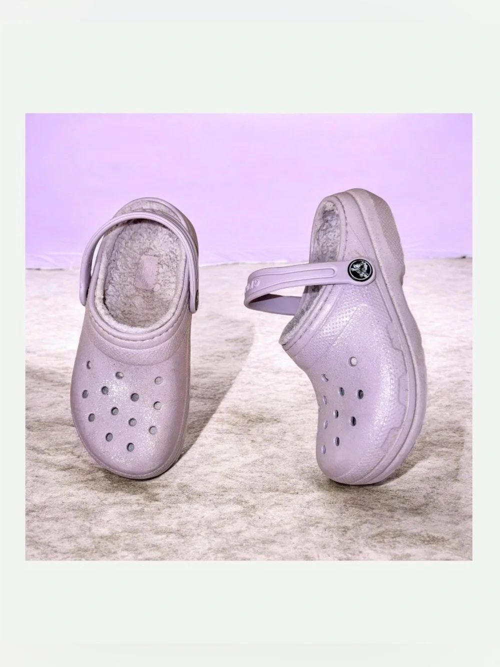 Crocs classic faux fur lined shimmer clogs girl’s sandals shoes size 13